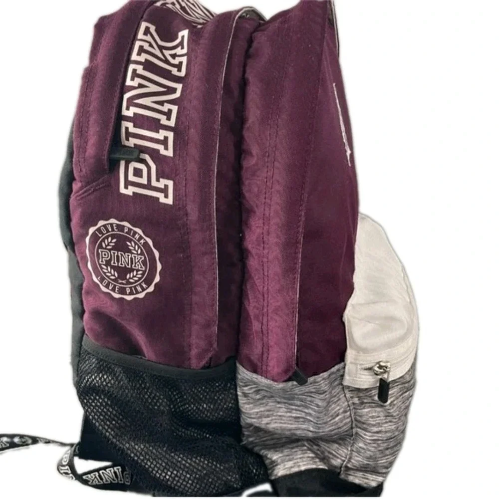 Victoria's Secret PINK Campus Backpack Burgundy White Gray Book Bag School Bag